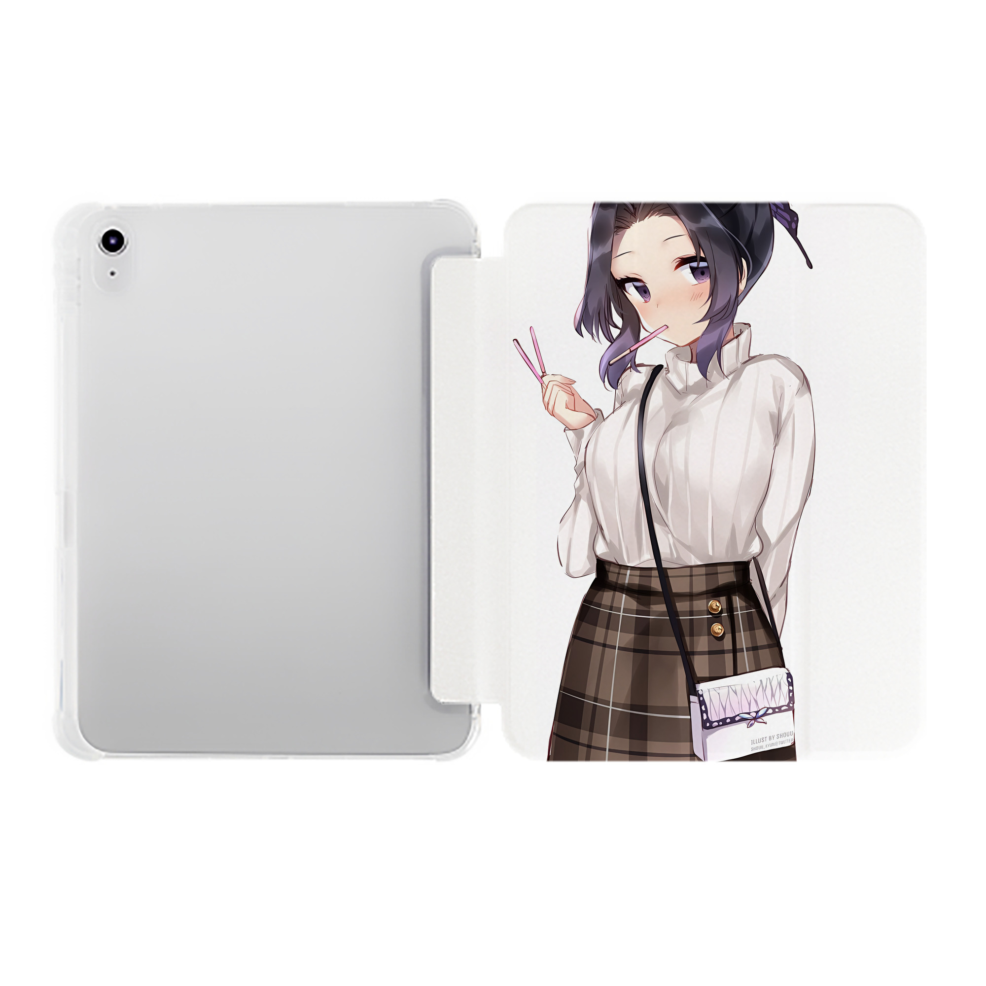 （画像用） 鬼滅の刃（きめつのやいば）蟲柱-胡蝶 しのぶ／こちょう しのぶ Kochou Shinobu IPad ケース ペン収納付き 三つ折りスタンド PUレザー×シリコン 対応機種9.5/10.5/10.9インチ